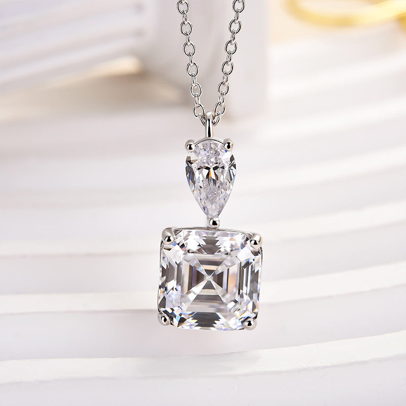 HNJ Jewels Stunning Asscher Cut White Sapphire Necklace In Sterling Silver
