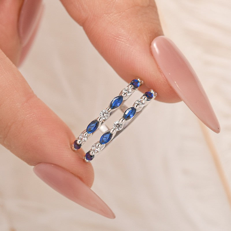 1.0Ct Blue & White Stone Unique Insert Wedding Band Engagement Ring Enhancer