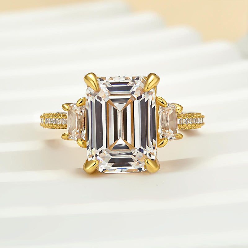 HNJ Jewels Stunning Emerald Cut Three Stone Engagement Ring In Sterling Silver