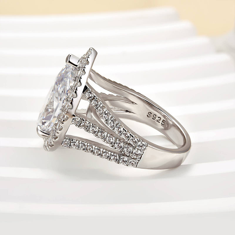 HNJ Jewels Vintage Split Shank Halo Pear Cut Engagement Ring In Sterling Silver