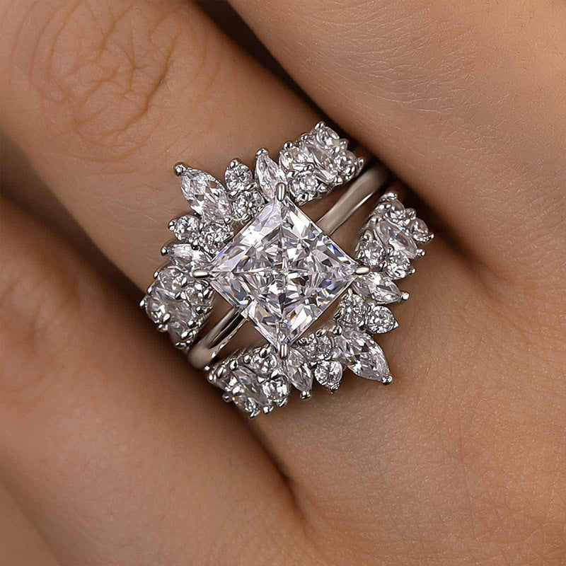 HNJ Jewels Vintage Square Princess Cut Insert Ring Set For Women
