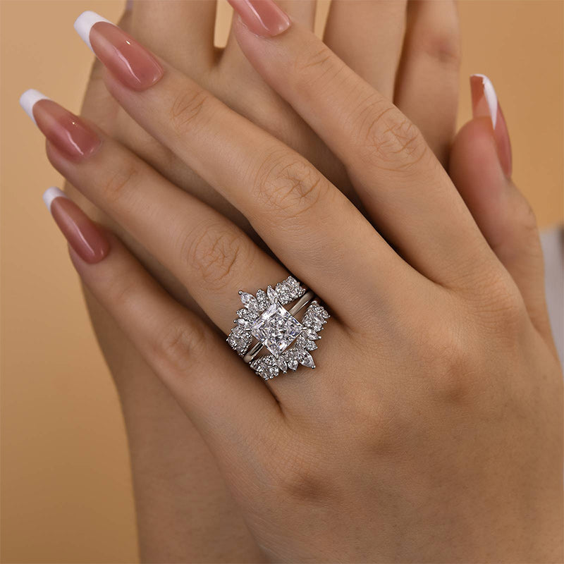 HNJ Jewels Vintage Square Princess Cut Insert Ring Set For Women