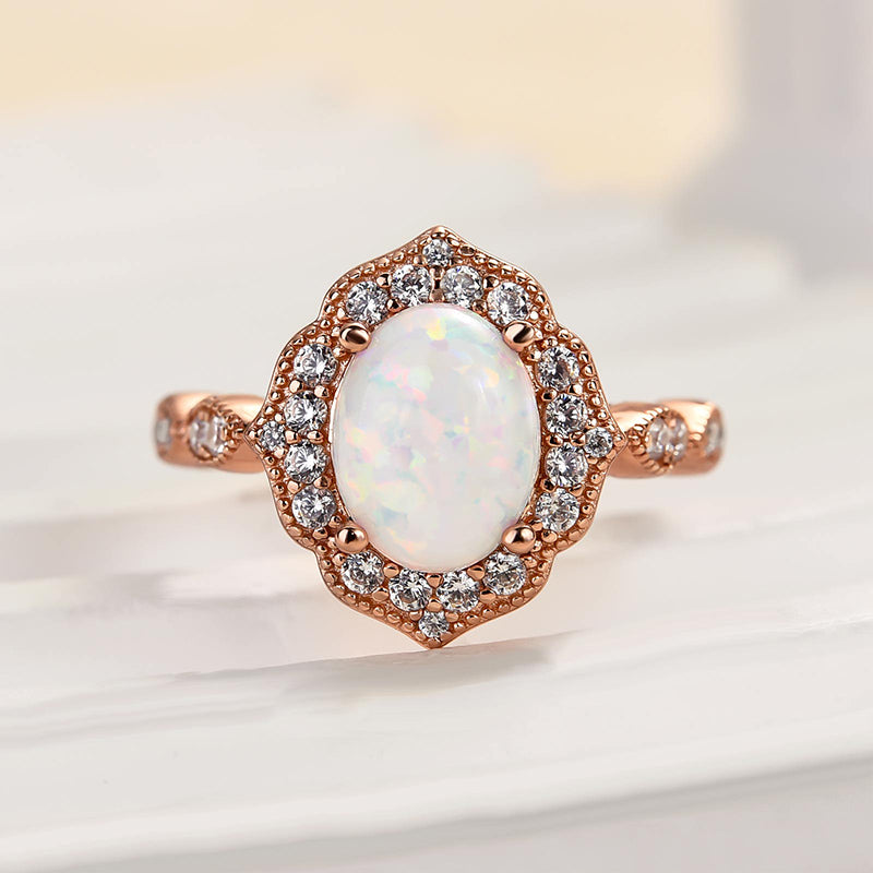 HNJ Jewels Vintage Rose Gold Oval Cut Opal Engagement Ring In Sterling Silver