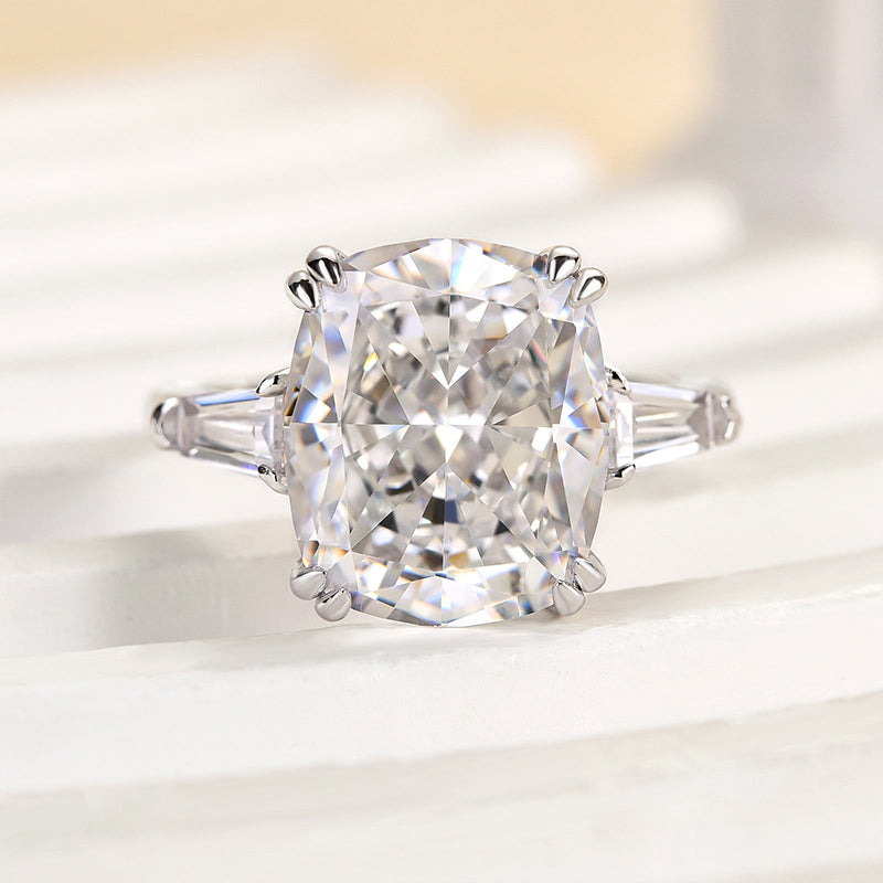 HNJ Jewels Sparkle Cushion Cut Three Stone Engagement Ring