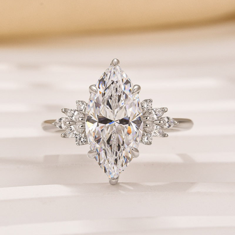 Vintage 3.0Ct Marquise Cut Engagement Ring In Sterling Silver For Women