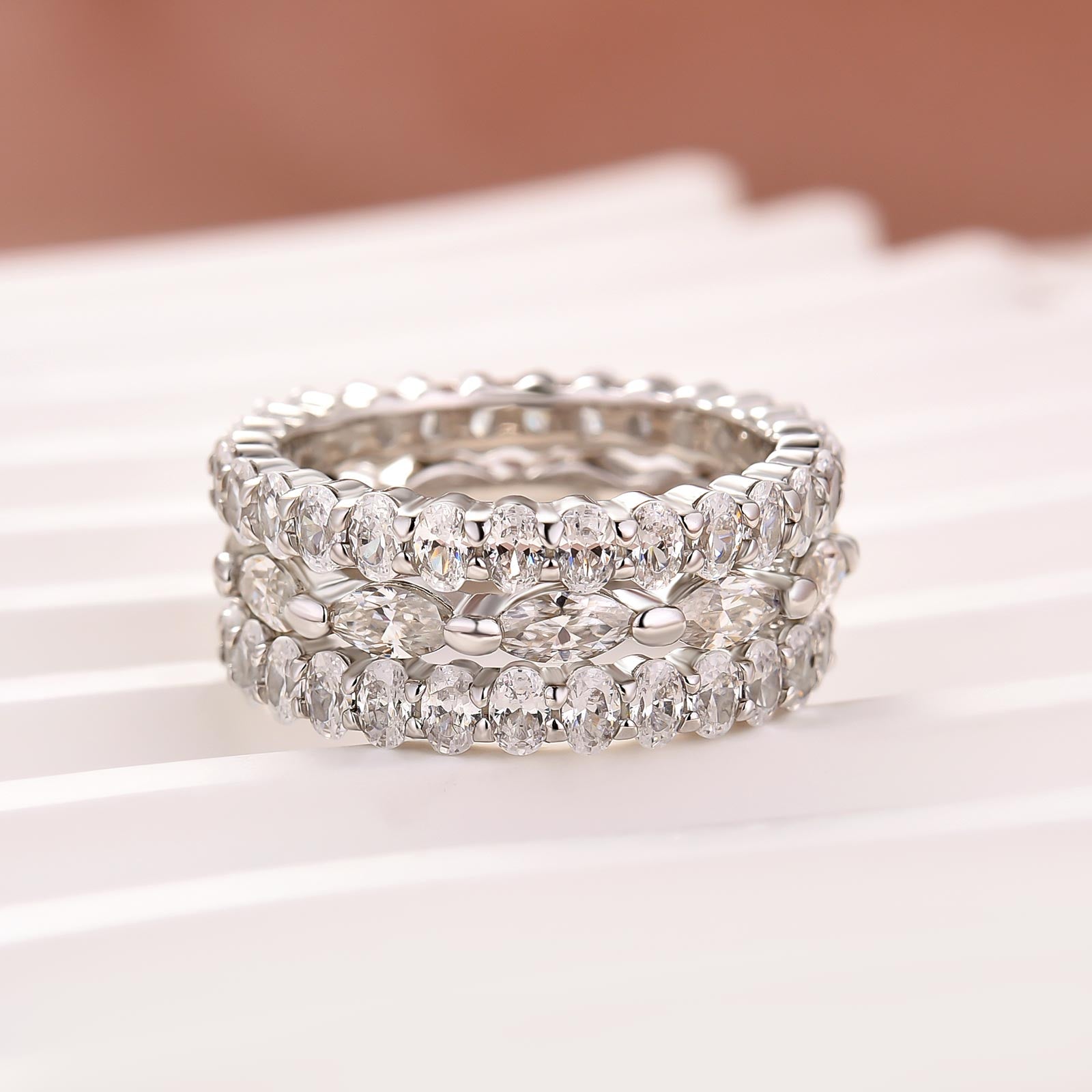 Moissanite 3PC Oval Cut&Marquise Cut Wedding Band Set For Women In Sterling Silver