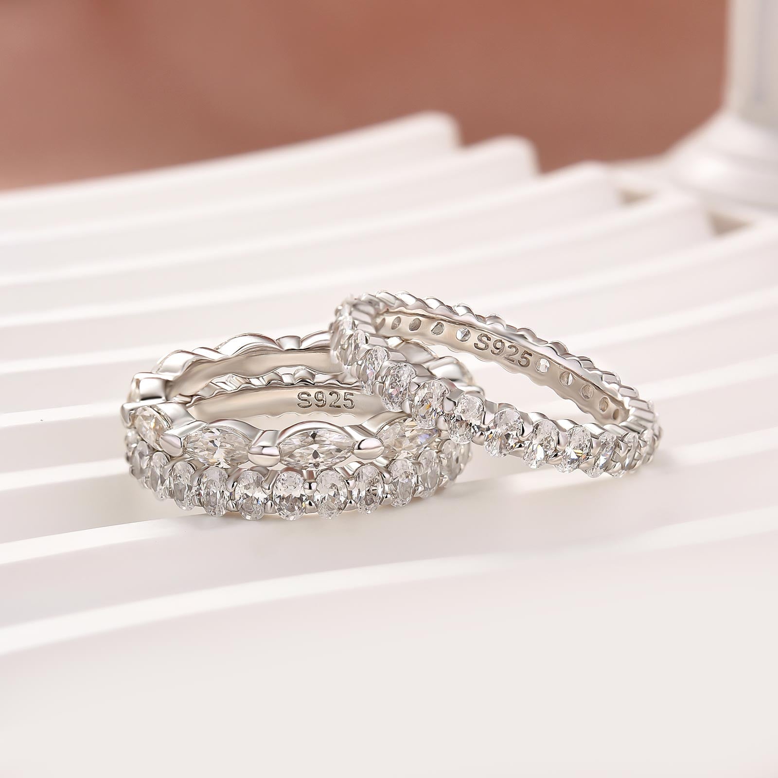 Moissanite 3PC Oval Cut&Marquise Cut Wedding Band Set For Women In Sterling Silver