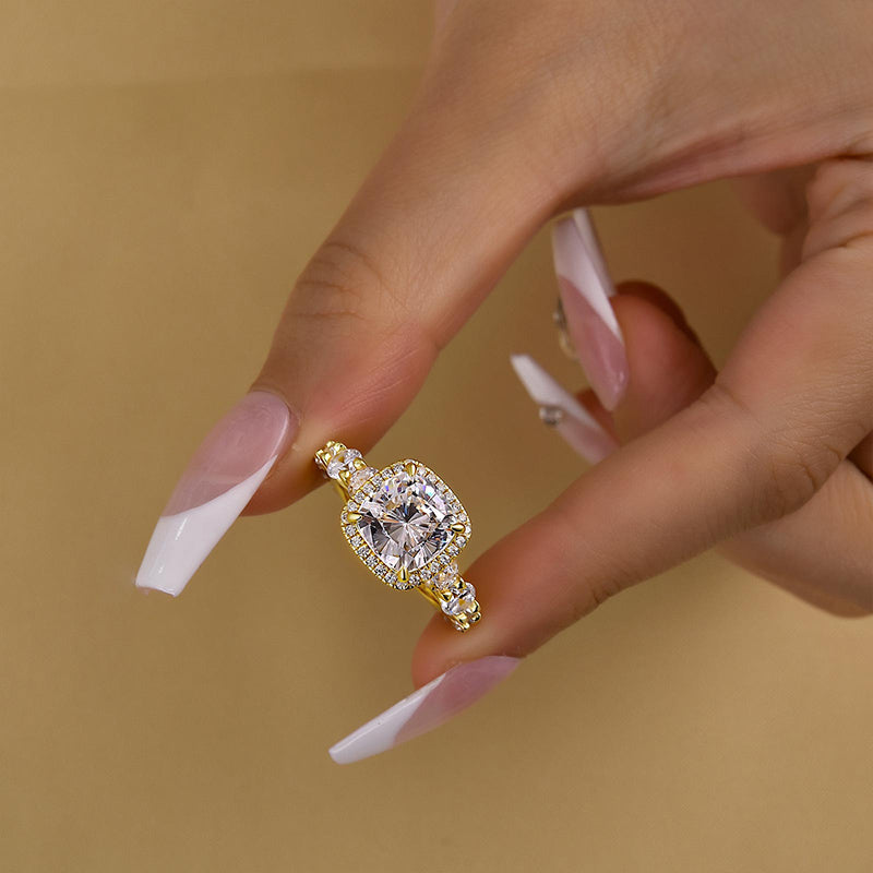 HNJ Jewels Vintage Halo Cushion Cut Engagement Ring For Women