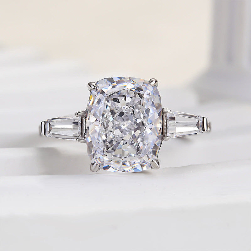 HNJ Jewels Stunning Cushion Cut Three Stone Women's Engagement Ring In Sterling Silver