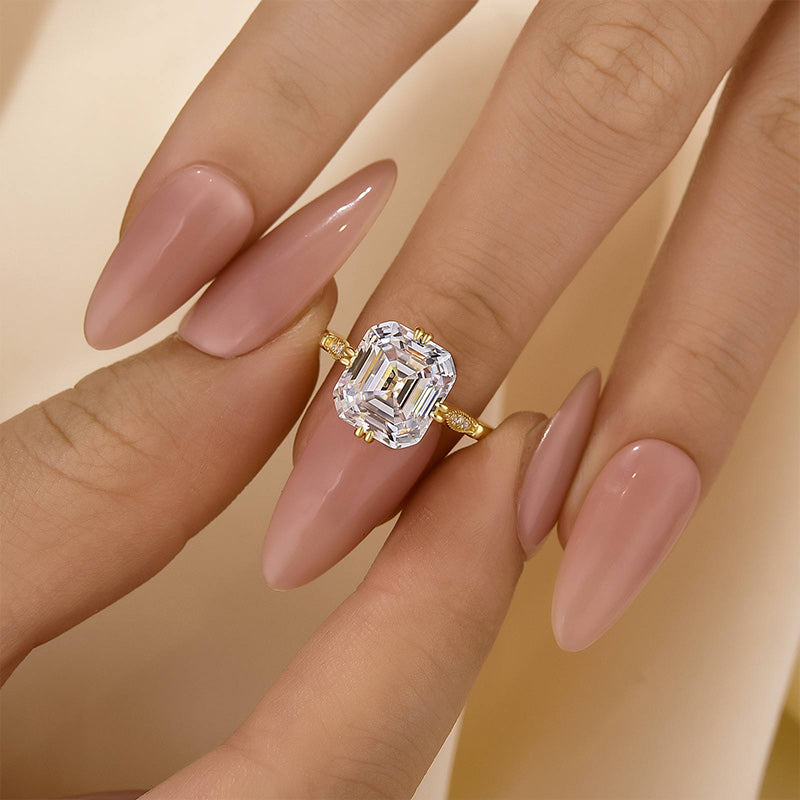HNJ Jewels Vintage Asscher Cut Women's Engagement Ring In Sterling Silver