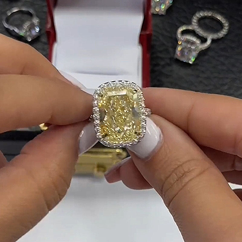 HNJ Jewels Yellow Stone Halo Cushion Cut Engagement Ring