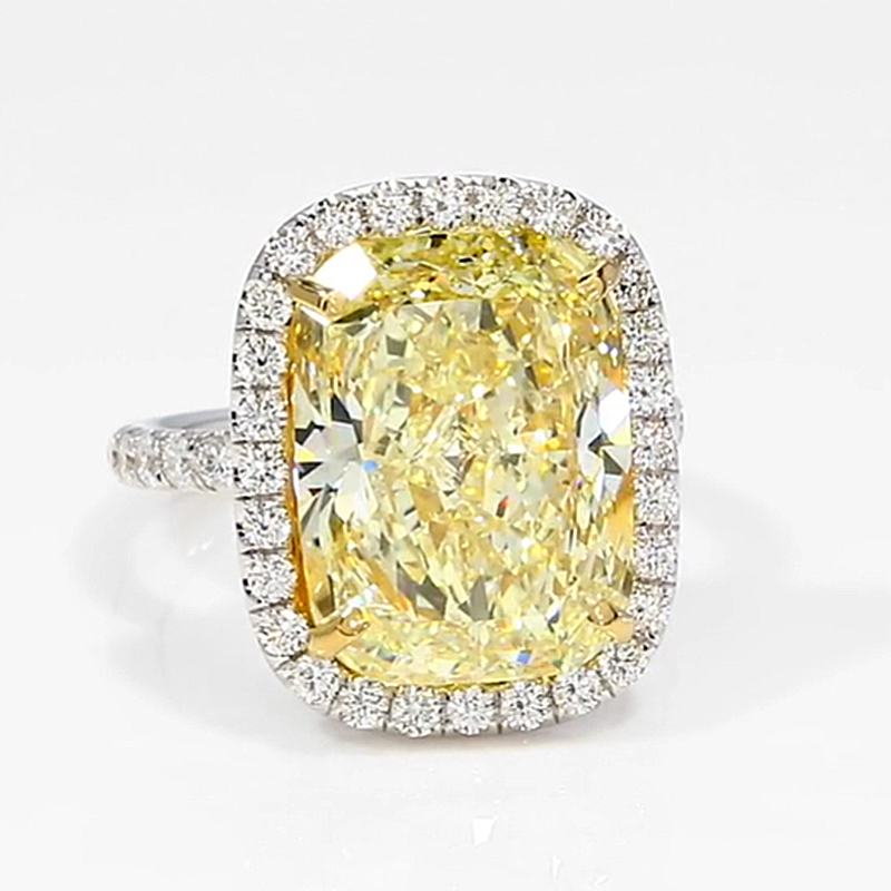 HNJ Jewels Yellow Stone Halo Cushion Cut Engagement Ring