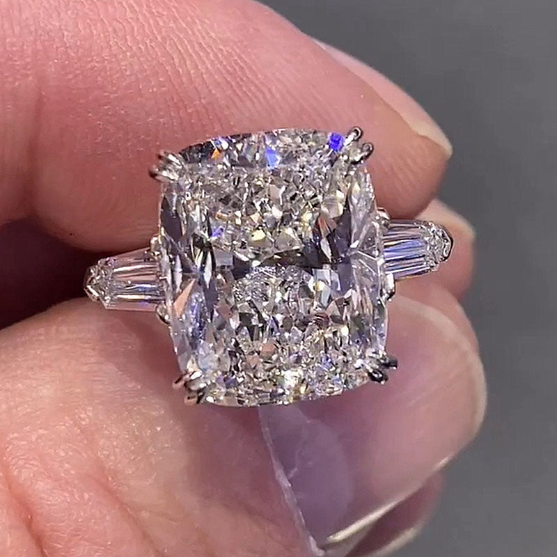 HNJ Jewels Sparkle Cushion Cut Three Stone Engagement Ring