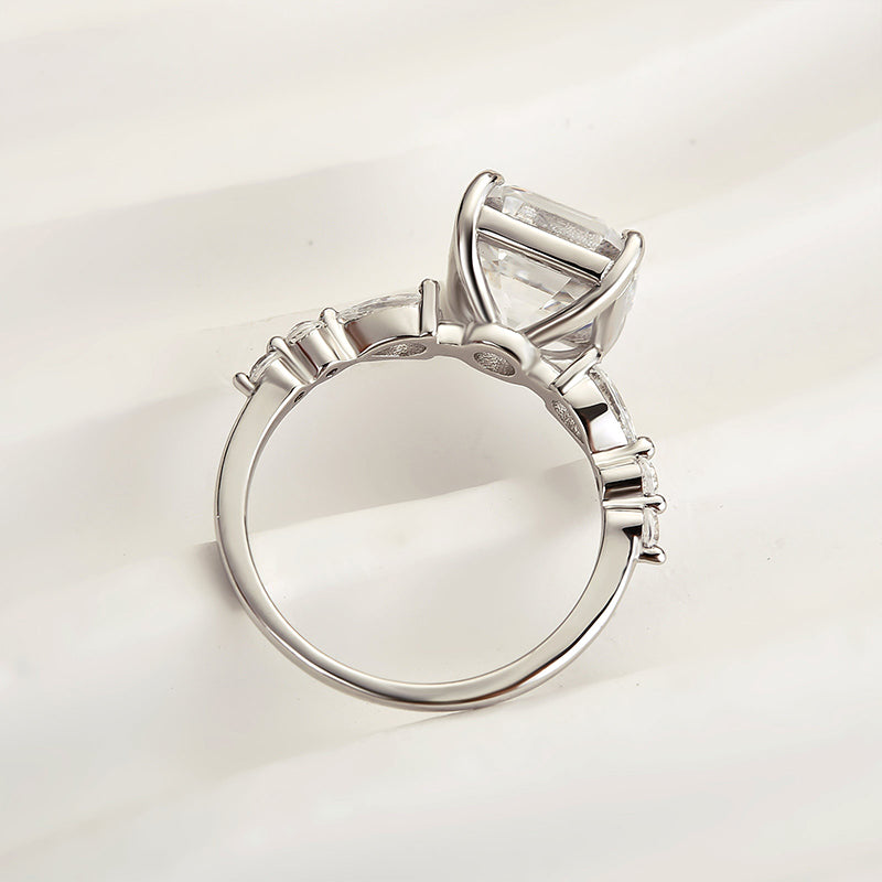 HNJ Jewels Unique Asscher Cut Women's Engagement Ring In Sterling Silver