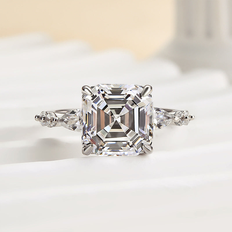 HNJ Jewels Unique Asscher Cut Women's Engagement Ring In Sterling Silver