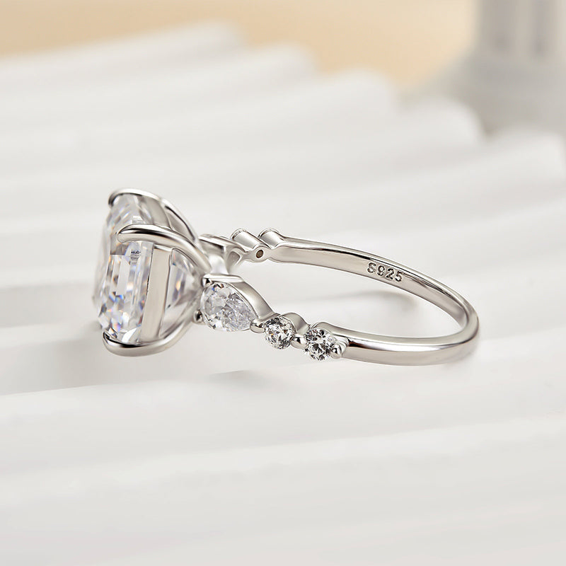 HNJ Jewels Unique Asscher Cut Women's Engagement Ring In Sterling Silver