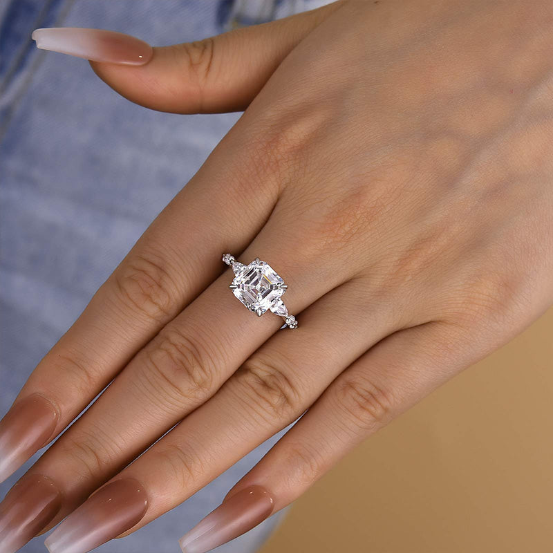 HNJ Jewels Unique Asscher Cut Women's Engagement Ring In Sterling Silver