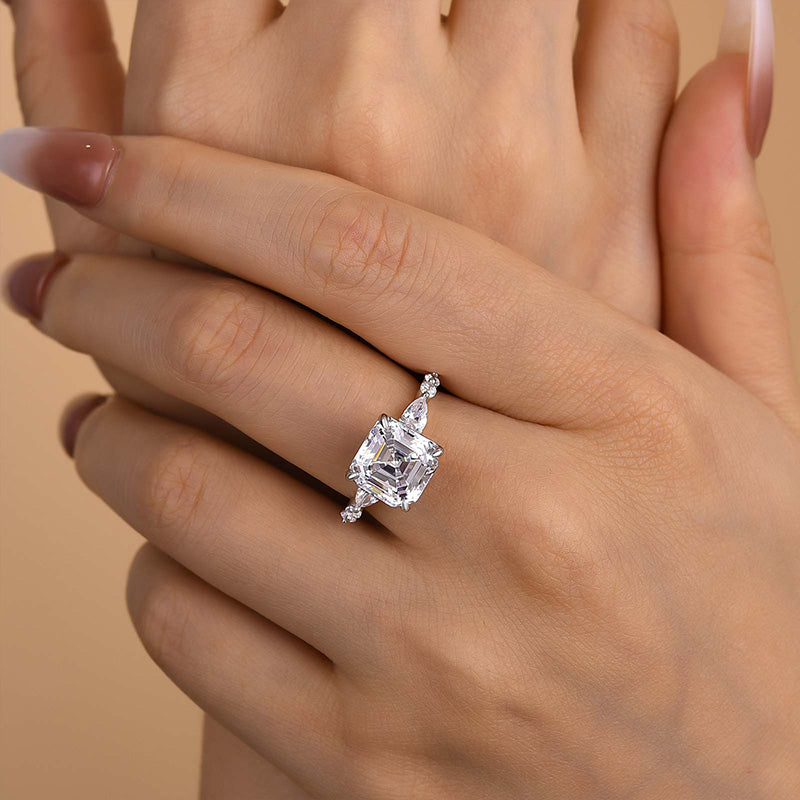 HNJ Jewels Unique Asscher Cut Women's Engagement Ring In Sterling Silver