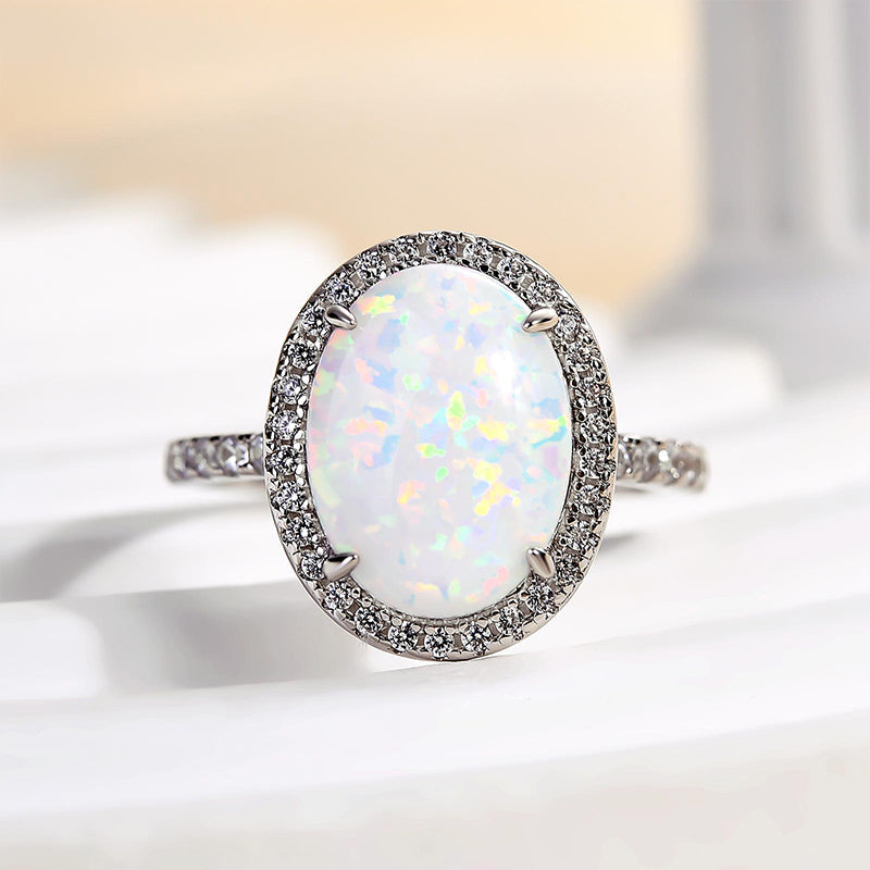 HNJ Jewels Unique Opal Stone Halo Oval Cut Engagement Ring