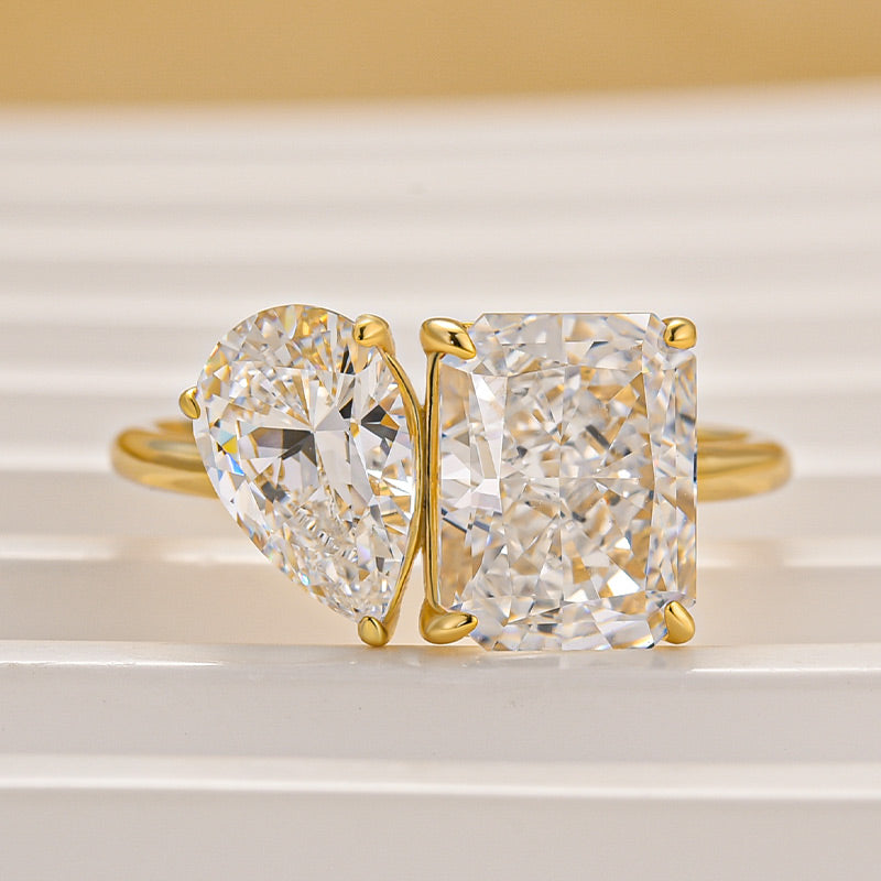 Toi et Moi Radiant & Pear Cut Engagement Ring In Sterling Silver