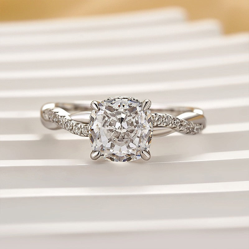 2.0Ct Cushion Cut Twist Engagement Ring Travel Ring In Sterling Silver