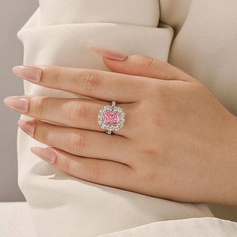 Vintage 4.0Ct Halo Pink Cushion Cut Engagement Ring In Sterling Silver For Women