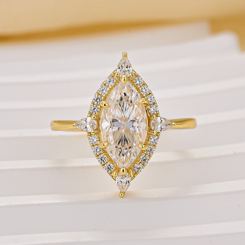 Vinatge Moissanite 1.5Ct Marquise Cut Halo Engagement Ring Travel Ring For Her