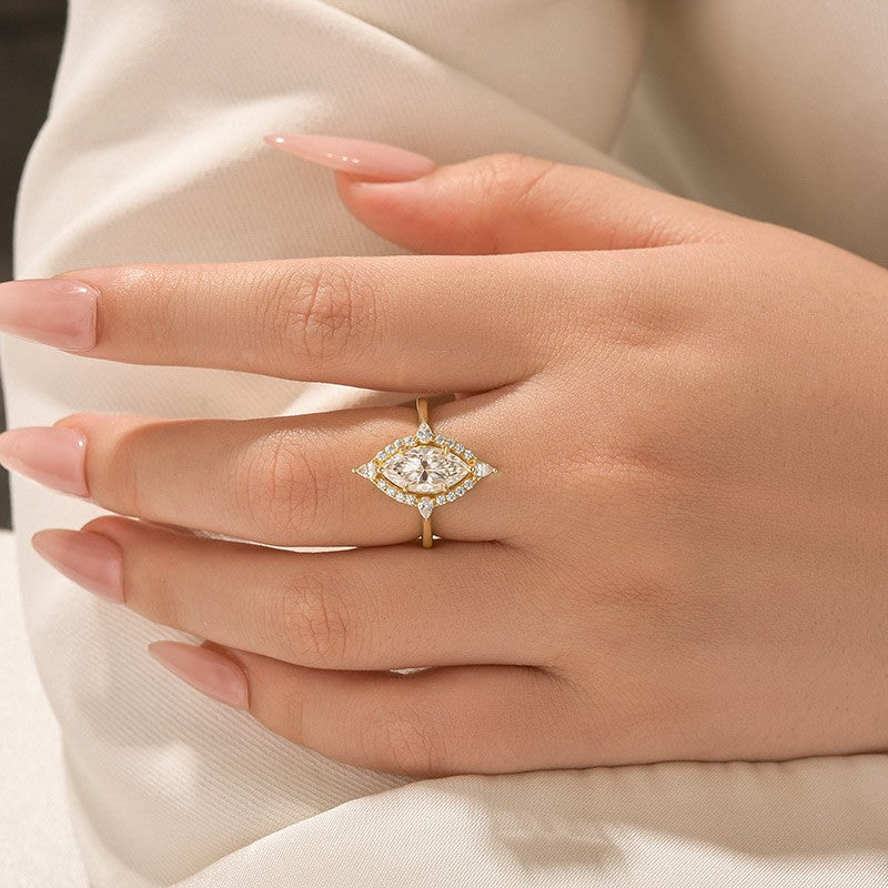 Vinatge Moissanite 1.5Ct Marquise Cut Halo Engagement Ring Travel Ring For Her