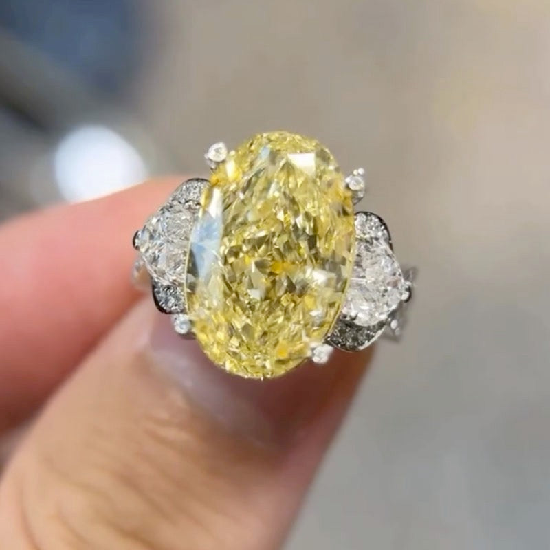 Luxe 8.0Ct Yellow Oval Cut Three Stone Engagement Ring In Sterling Silver