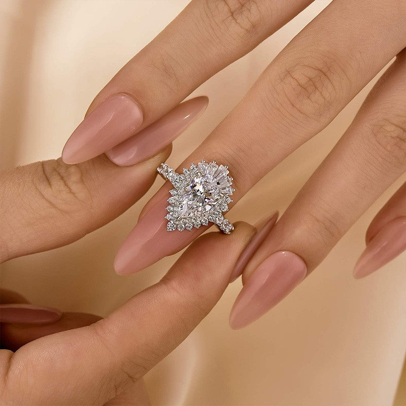 Vintage 2.2Ct Halo Pear Cut Engagement Ring Travel Ring In Sterling Silver