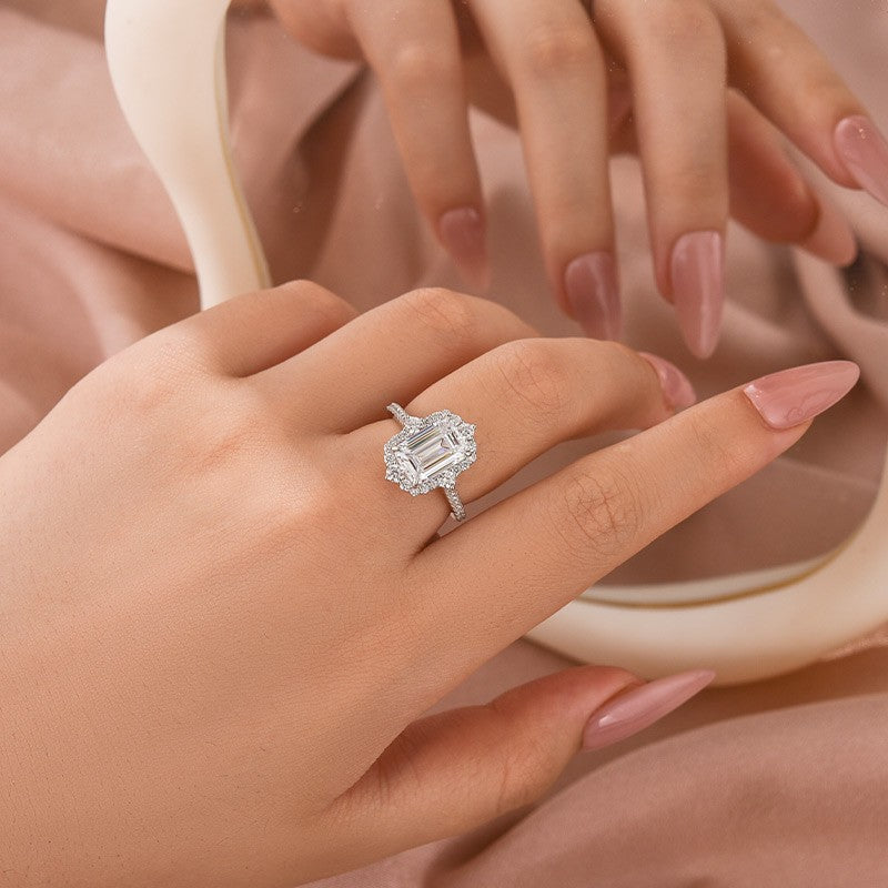 Vintage 3.5Ct Emerald Cut Halo Engagement Ring Promise Ring For Her