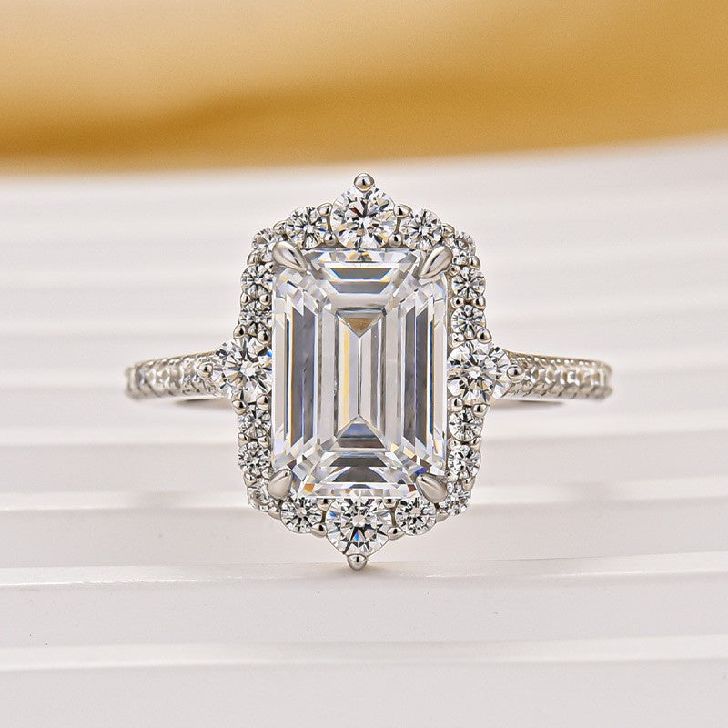 Vintage 3.5Ct Emerald Cut Halo Engagement Ring Promise Ring For Her