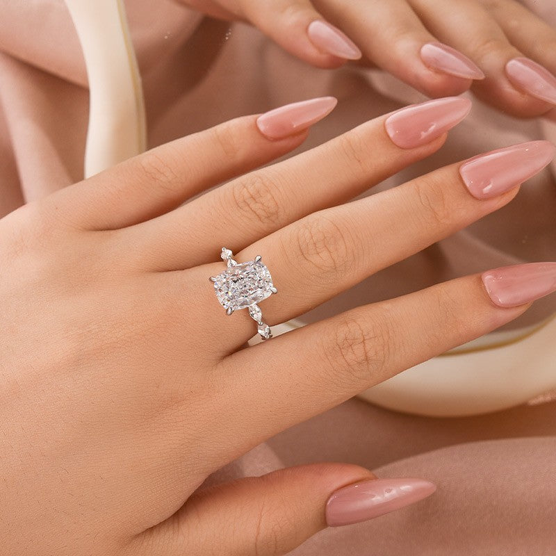 Vintage 5.5Ct Cushion Cut Engagement Ring In Sterling Silver For Women