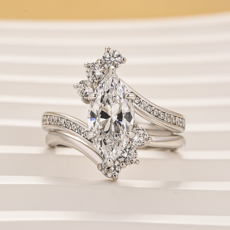 1.5Ct Vintage Marquise Cut Insert Engagement Ring With Vine Shaped Engagement Ring Enhancer