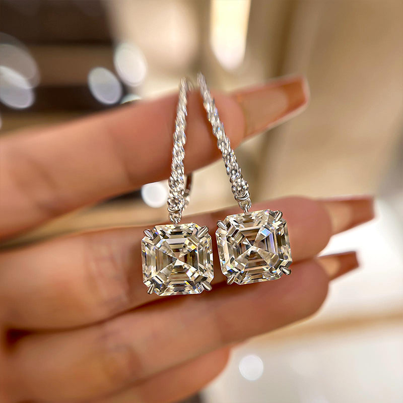 HNJ Jewels Elegant Asscher Cut Women's Earrings In Sterling Silver