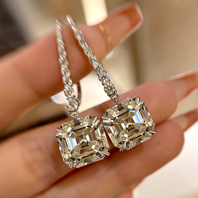 HNJ Jewels Elegant Asscher Cut Women's Earrings In Sterling Silver