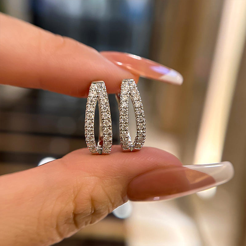 HNJ Jewels Unique Moissanite U-shaped Round Cut Earrings In Sterling Silver