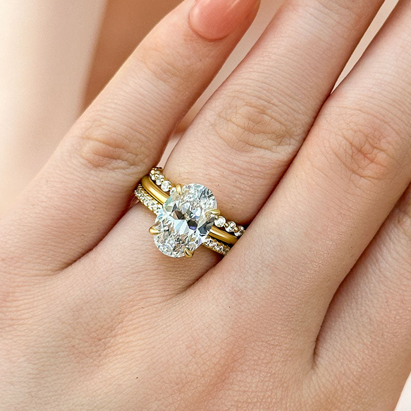 HNJ Jewels Oval Cut Yellow Gold Women's Wedding Ring Set In Sterling Silver