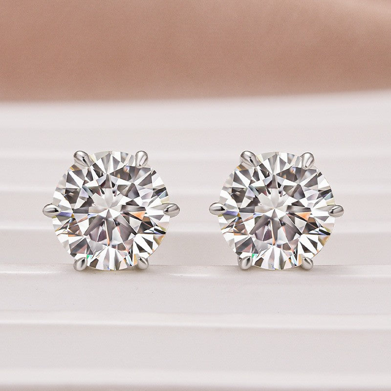 Moissanite Classic 1.2Ct Round Cut 6 Prong Stud Earrings In Sterling Silver