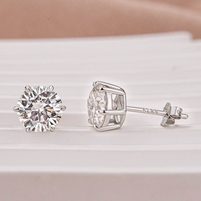 Moissanite Classic 1.2Ct Round Cut 6 Prong Stud Earrings In Sterling Silver