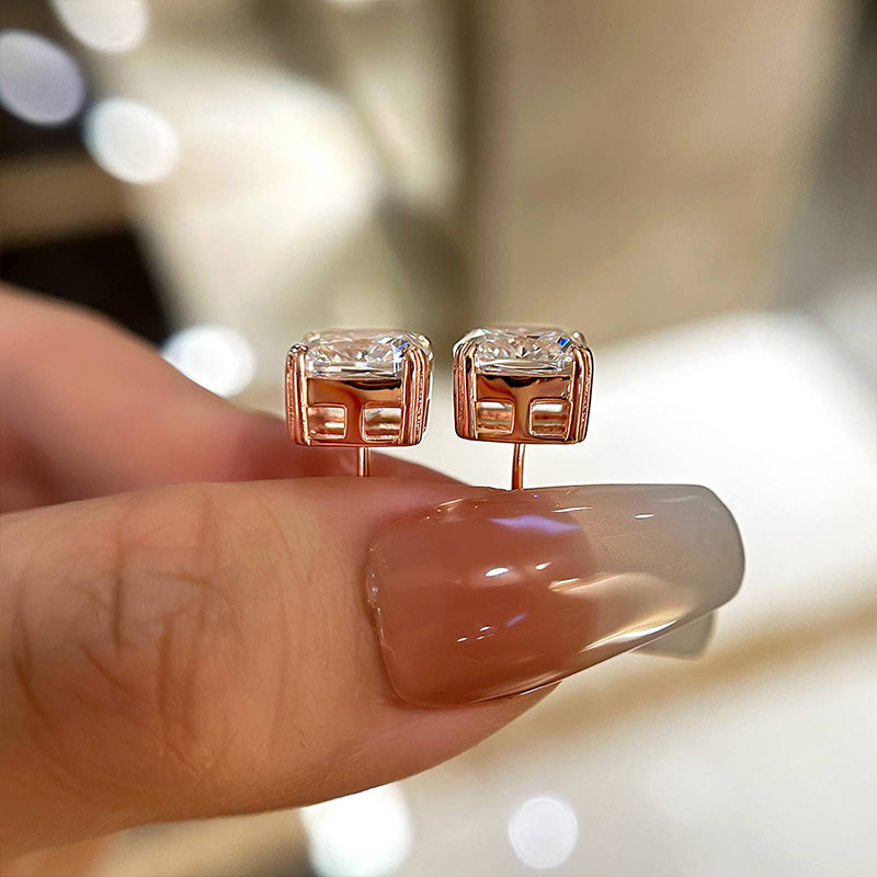 HNJ Jewels Stunning Sterling Silver 4.2 Ct Cushion Cut Stud Earrings For Women