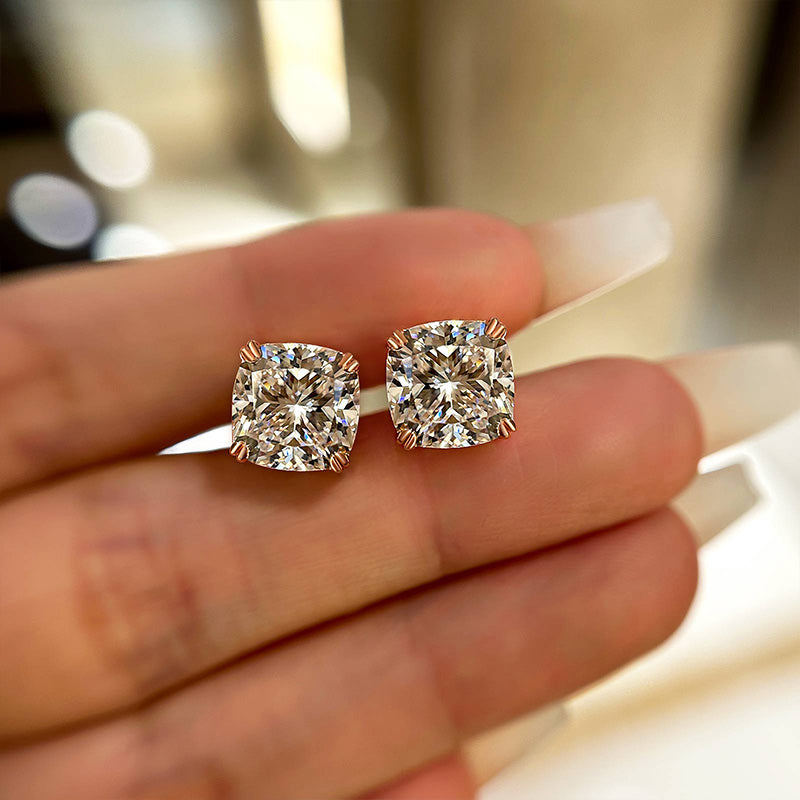 HNJ Jewels Stunning Sterling Silver 4.2 Ct Cushion Cut Stud Earrings For Women