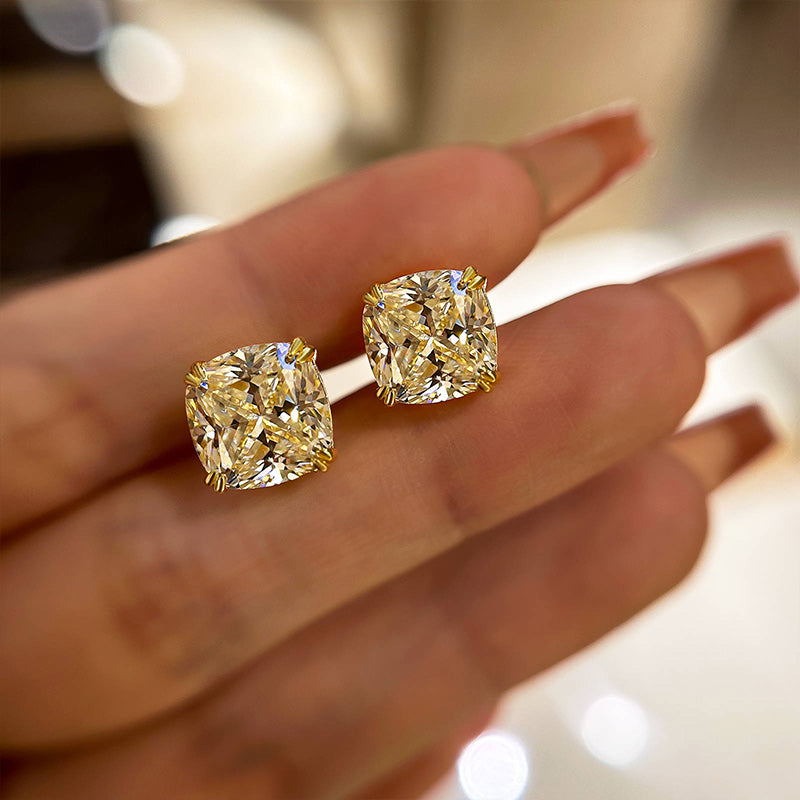 HNJ Jewels Stunning Sterling Silver 4.2 Ct Cushion Cut Stud Earrings For Women