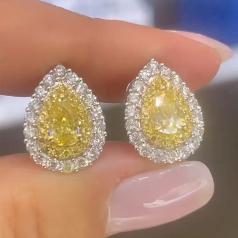 HNJ Jewels Yellow Stone Pear Cut Women's Stud Earrings