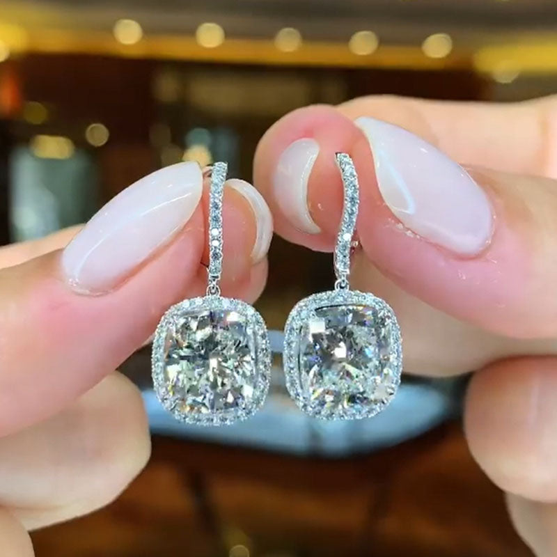 HNJ Jewels Special Halo Design Cushion Cut Women's Earrings
