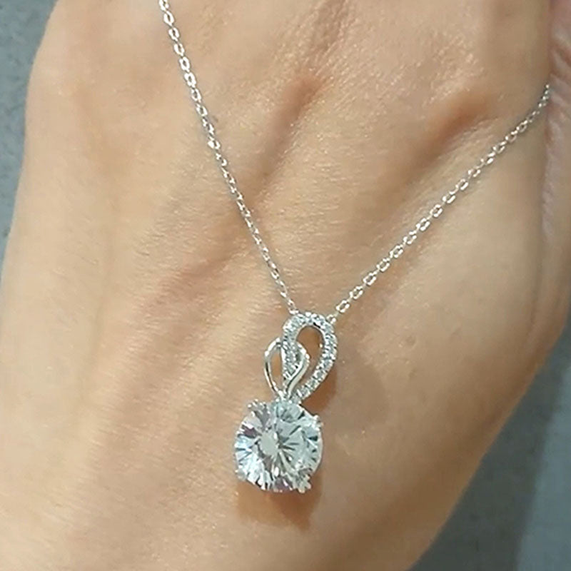 HNJ Jewels Unique Round Cut White Sapphire Necklace In Sterling Silver