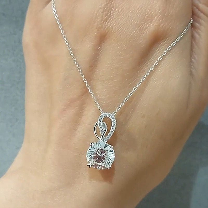 HNJ Jewels Unique Round Cut White Sapphire Necklace In Sterling Silver