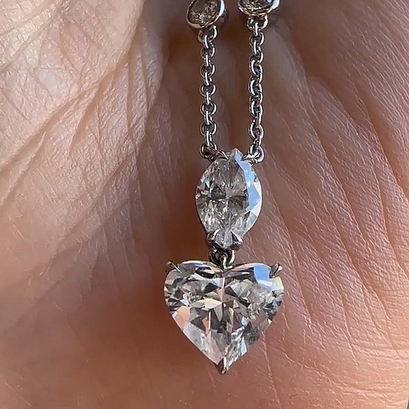 HNJ Jewels Unique Heart Cut Women's Necklace In Sterling Silver
