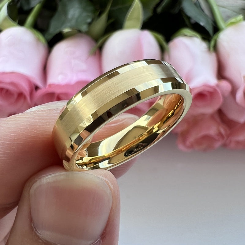 Simple Tungsten Steel Yellow Men's Ring