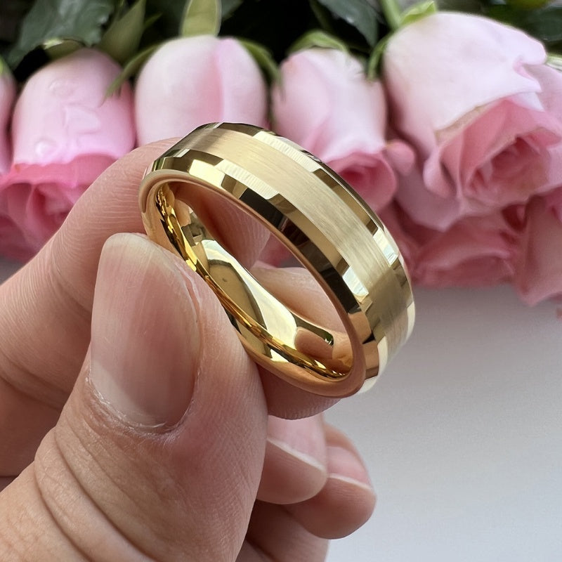 Simple Tungsten Steel Yellow Men's Ring